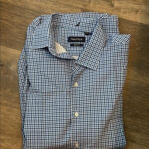 Nautica Men's Navy and White Checkered Shirt